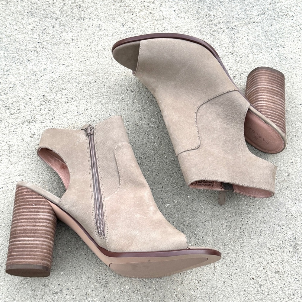 CASLON ankle boots peep toe TAN leather booties block HEELS chunky NEW western - Picture 6 of 9